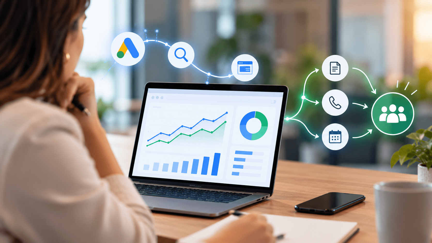 Digitale marketingfunnel op kantoor