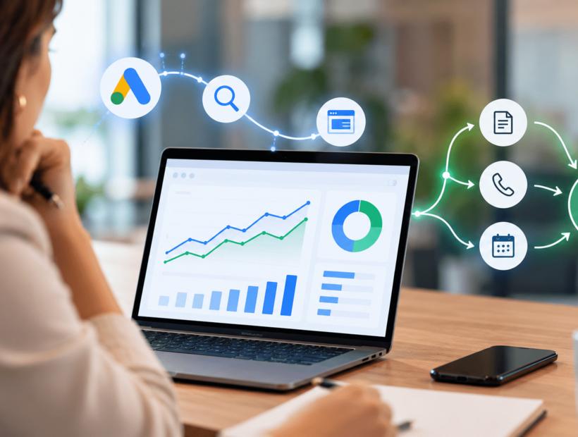 Digitale marketingfunnel op kantoor
